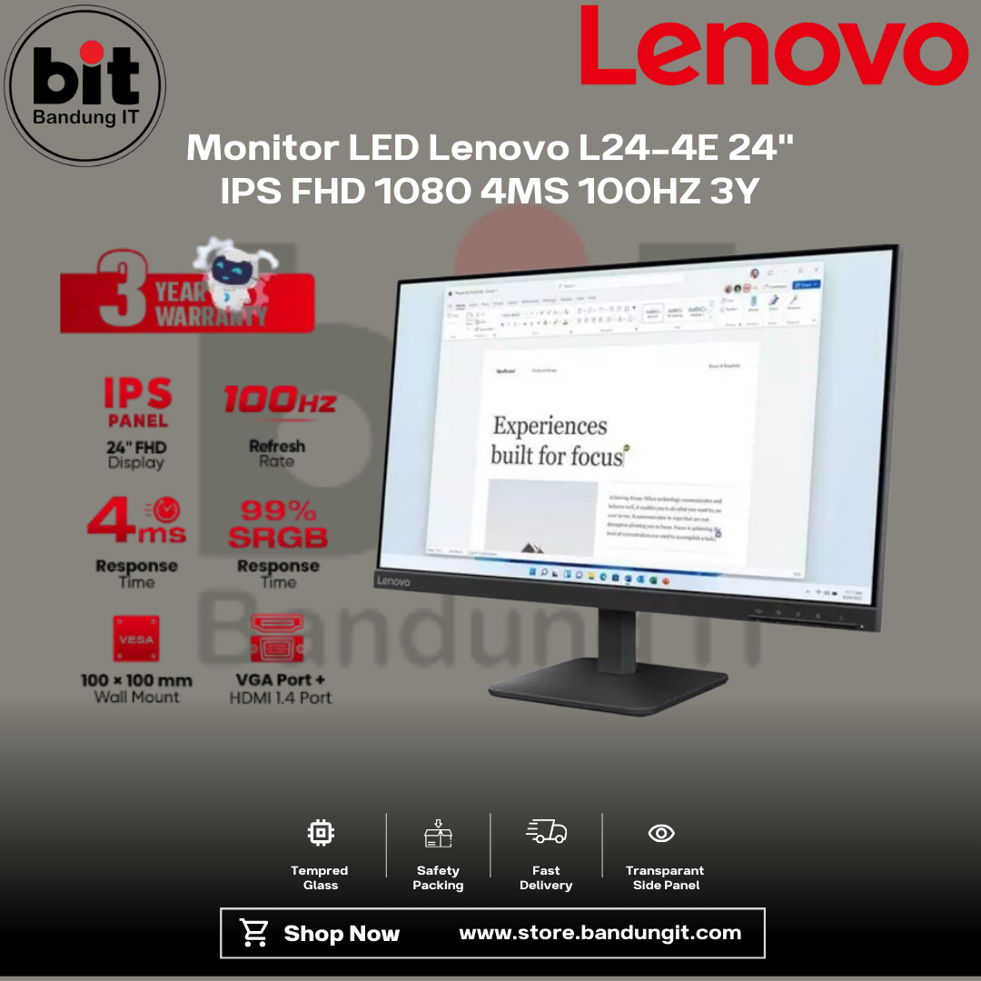 2 Monitor LED Lenovo L24-4E 24" IPS FHD 1080 4MS 100HZ 3Y - Image 1