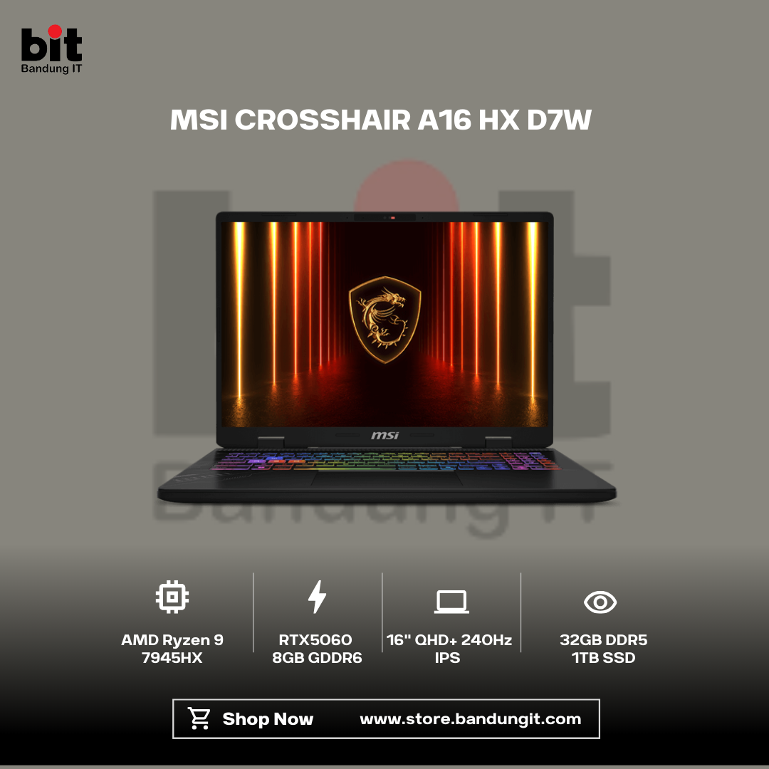 Dark Black Modern Abstract Gadget Laptop Store Sale Instagram Post (15) MSI Crosshair A16 HX D7WFKG Ryzen 9 7945HX RTX5060 16GB 512GB 16" QHD+ IPS 240Hz 100 DCI-P3 - Image 1