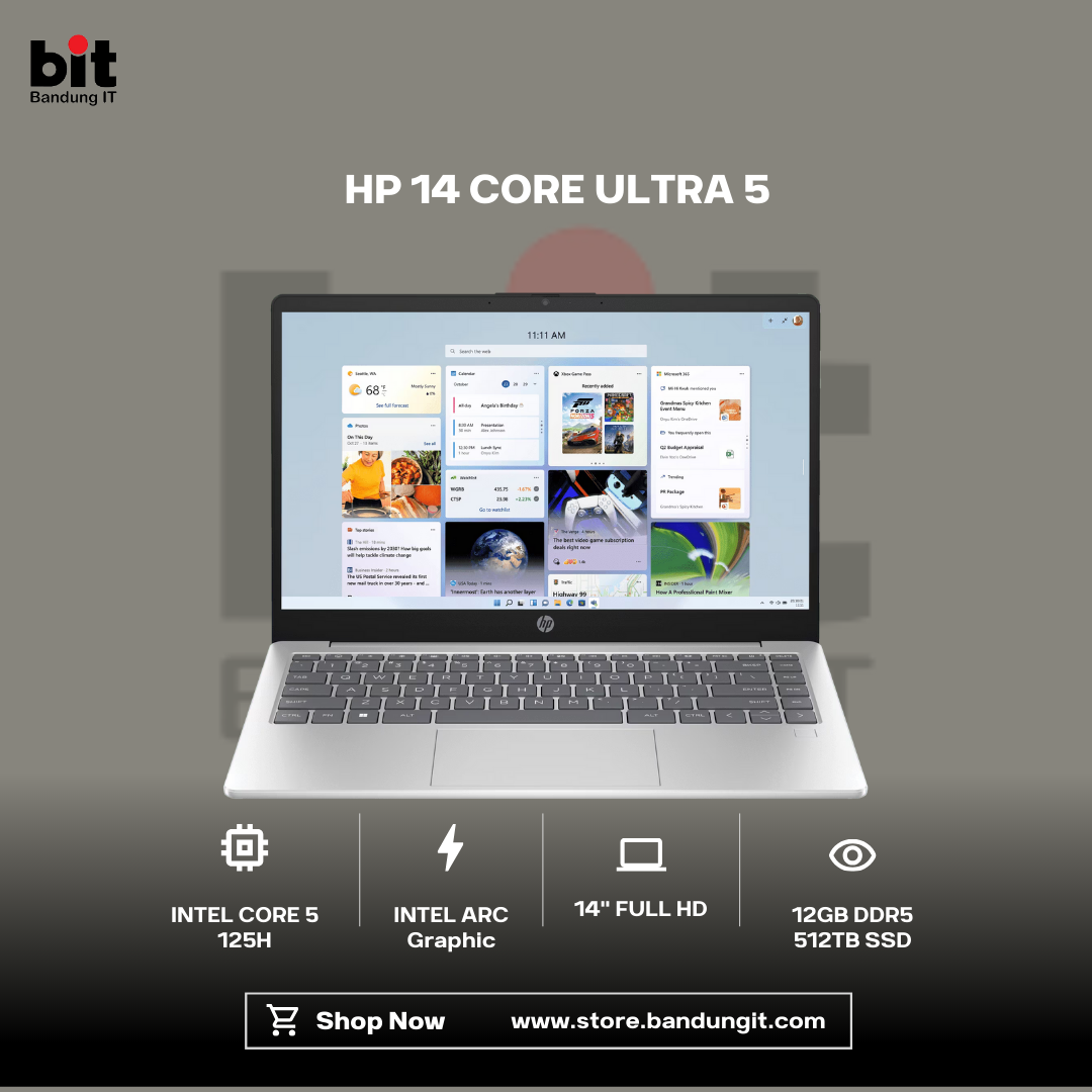 Dark Black Modern Abstract Gadget Laptop Store Sale Instagram Post HP 14 Core Ultra 5 125H 16GB 512GB 14 Inch Full HD IPS Anti-Glare 62.5% sRGB - Image 1