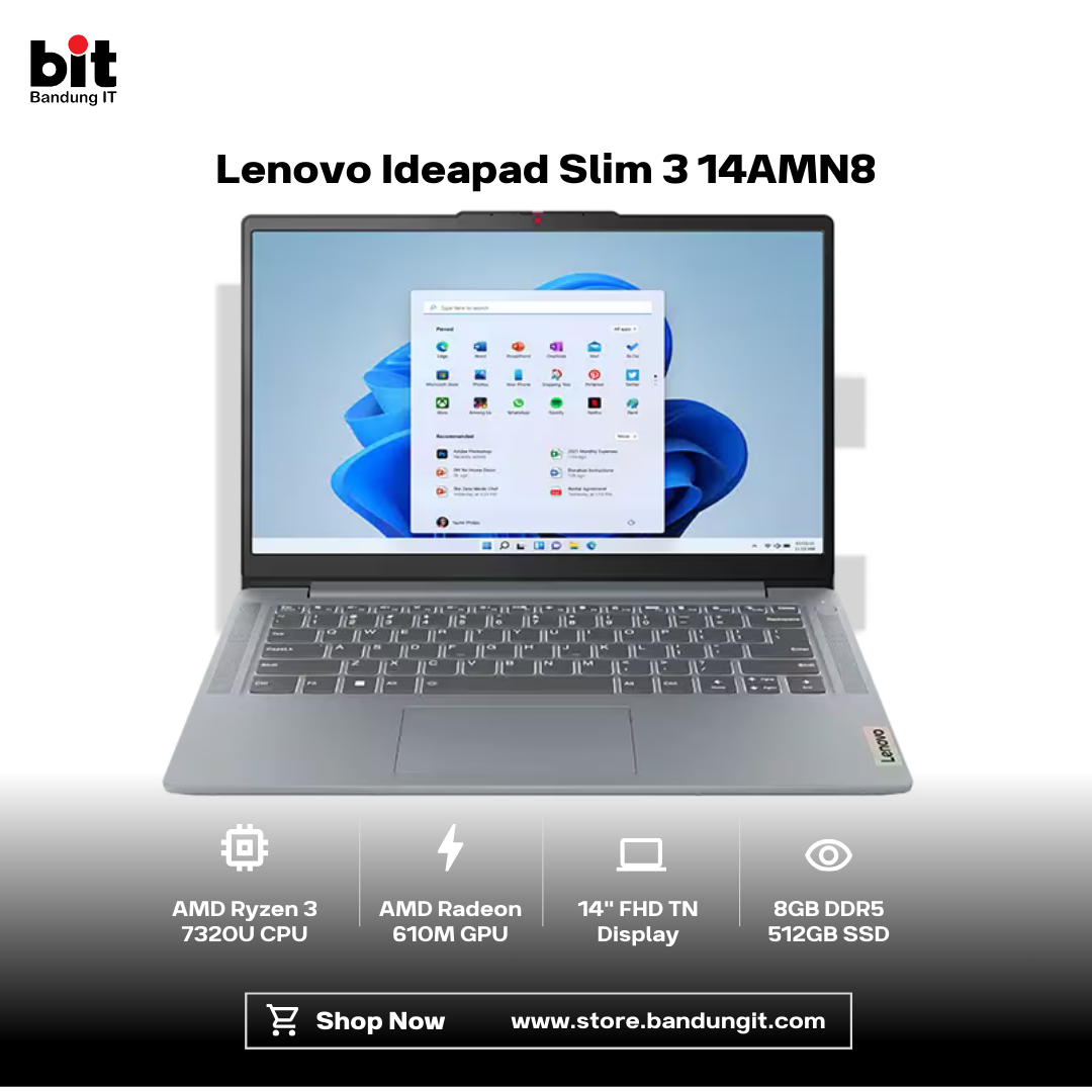 Dark Black Modern Abstract Gadget Laptop Store Sale Instagram Post (70) Lenovo Ideapad Slim 3 14AMN8 Ryzen 3 7320U 8GB 512GB 14" FHD TN Anti Glare Backlit Key - Image 1
