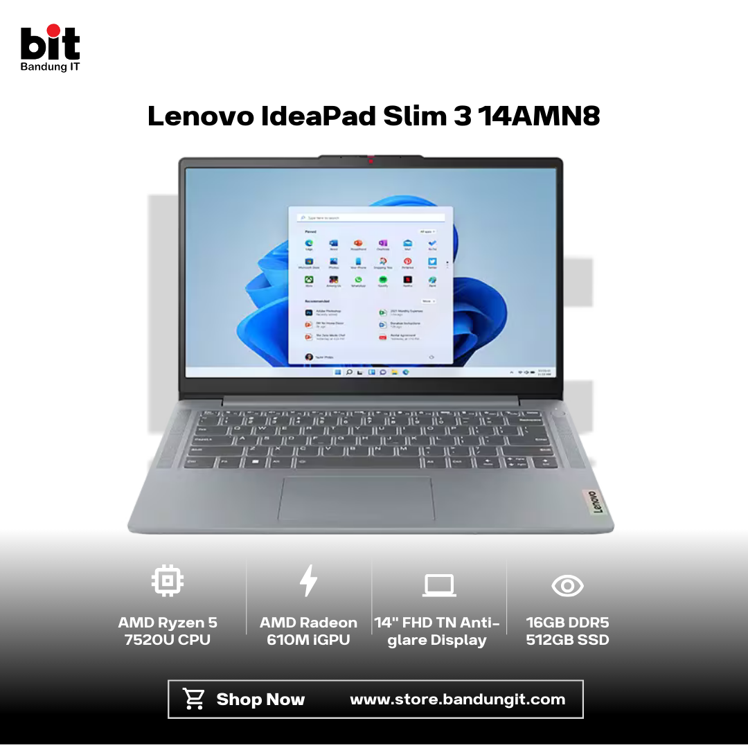 Dark Black Modern Abstract Gadget Laptop Store Sale Instagram Post (95) Lenovo IdeaPad Slim 3 14AMN8 Ryzen 5 7520U 16GB 512GB 14" FHD TN - Image 1