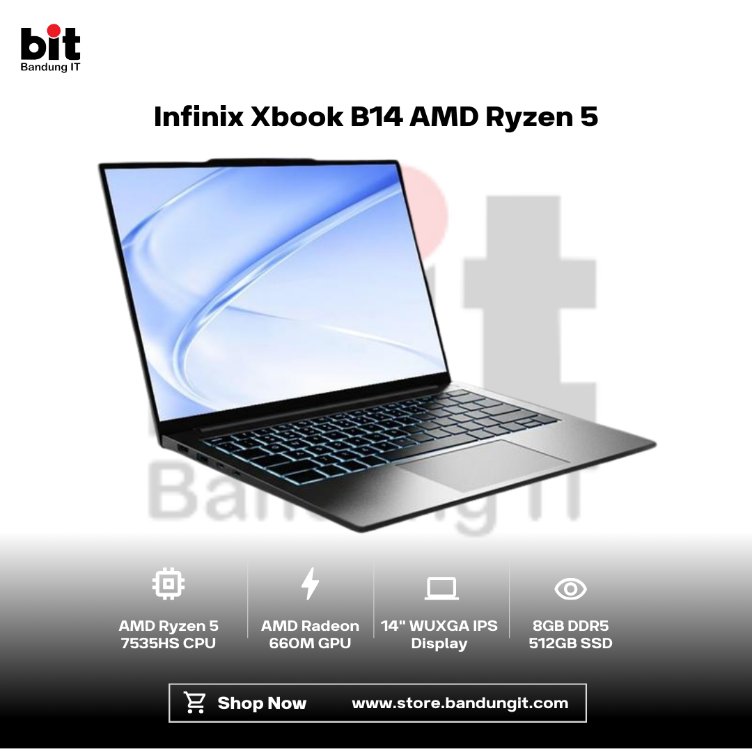 Dark Black Modern Abstract Gadget Laptop Store Sale Instagram Post - 2026-02-04T084210.085 Infinix Xbook B14 AMD Ryzen 5 7535HS 8GB/16GB 512GB 14" WUXGA IPS - Image 1