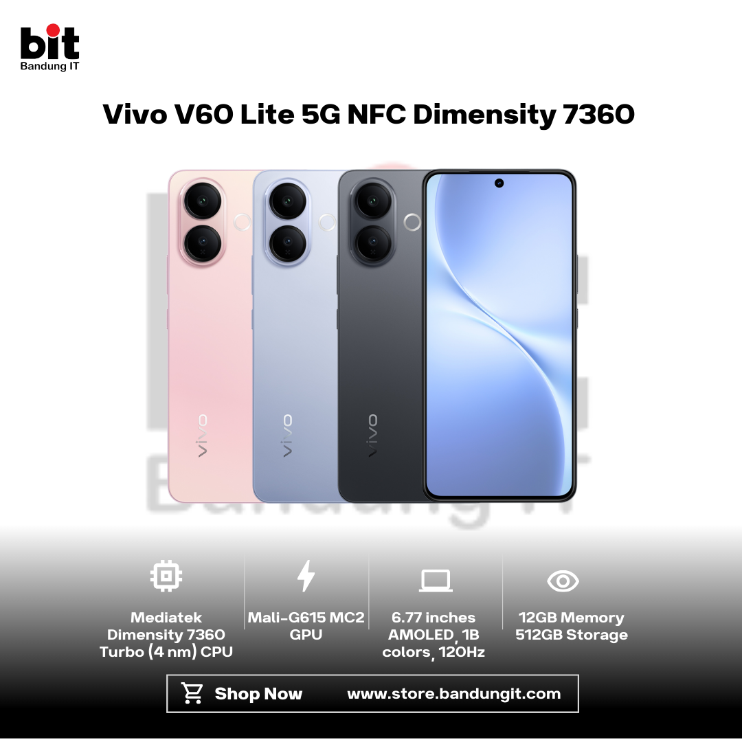Dark Black Modern Abstract Gadget Laptop Store Sale Instagram Post - 2026-02-04T100443.991 Vivo V60 Lite 5G NFC Dimensity 7360 Turbo 12GB 512GB 6.77 Inch AMOLED 120Hz HDR10+ 50MP Dual Main Camera Garansi Resmi Indonesia - Image 1