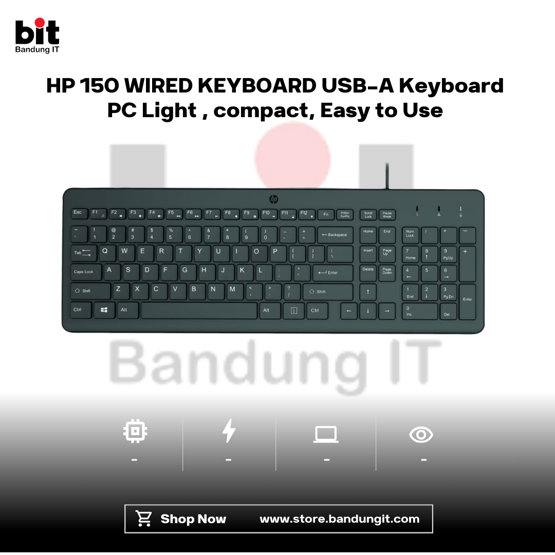 Dark Black Modern Abstract Gadget Laptop Store Sale Instagram Post - 2026-02-12T143138.087 HP 150 WIRED KEYBOARD USB-A Keyboard PC Light , compact, Easy to Use - Image 1